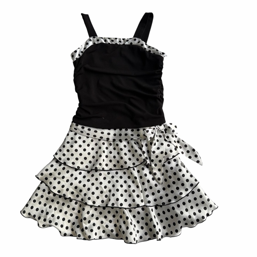Girls Black And White Polka Dotted With Tiered Layers Size 6x